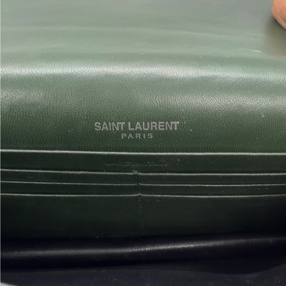 Yves Saint Laurent Dark Green Crystal Monogram Kate Tassel Clutch - Picture 4 of 7